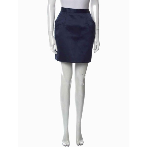 YVES SAINT LAURENT NAVY MINI WOOL SKIRT SIZE 34 - Picture 1 of 4